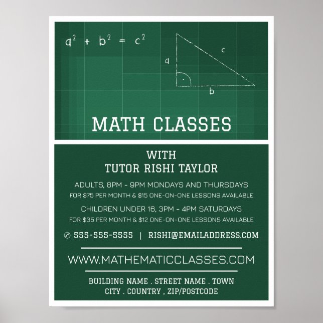 Mathematic Chalkboard, Math Classes Advertising Poster (Front)