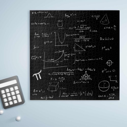 Mathematic Formulas and Equations Black and White Jigsaw Puzzle