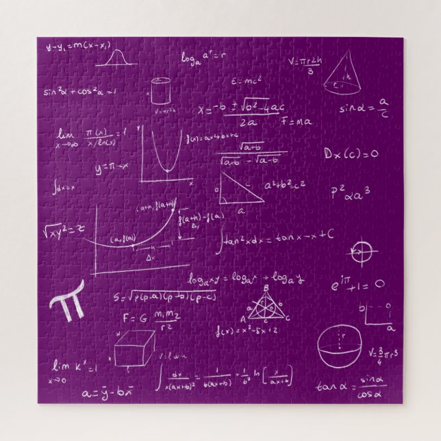 Mathematic Formulas and Equations Purple and White Jigsaw Puzzle (Vertical)