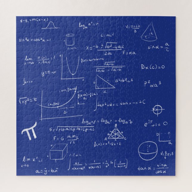 Mathematic Formulas Equations Blue and White Jigsaw Puzzle (Vertical)
