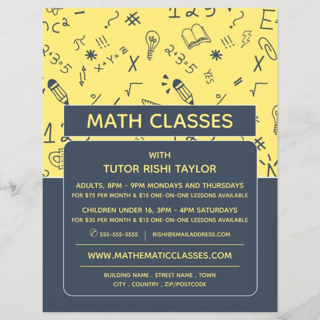 Mathematic Icon Design, Math Classes Advertising Flyer (Front)