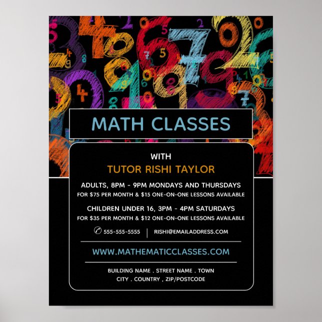 Mathematic Number Design, Math Classes Advertising Poster (Front)