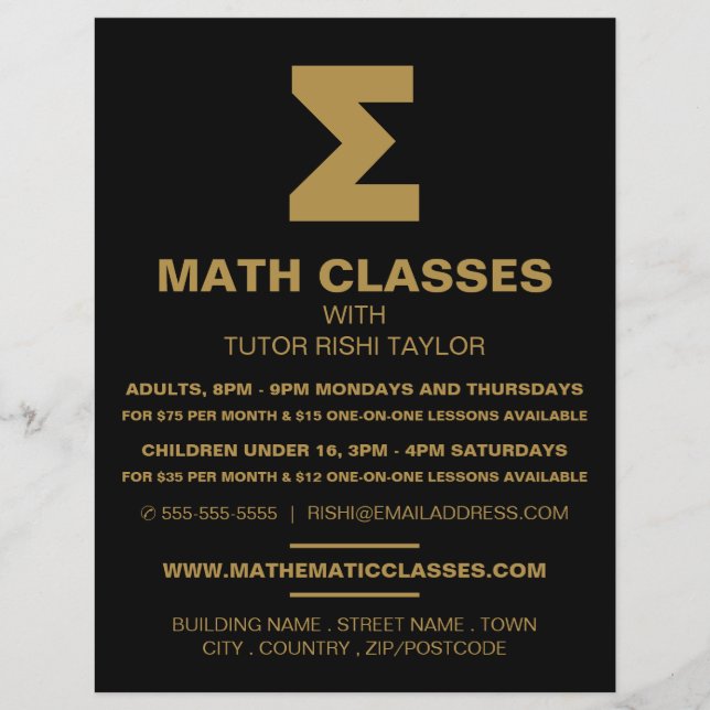 Mathematic Sigma Symbol, Math Classes Advertising Flyer (Front)