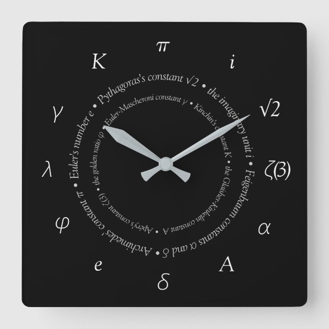 Mathematical Constants Square Wall Clock (Front)