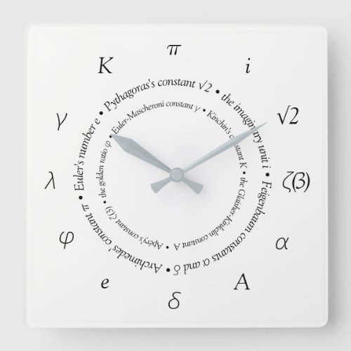 Mathematical Constants Symbols Square Wall Clock