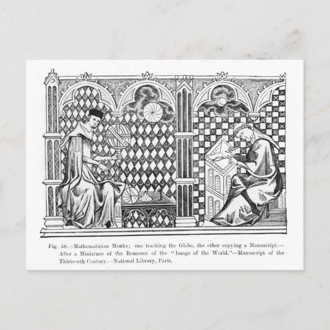 Mathematician Monks: one teaching the Globe Postcard (Front)