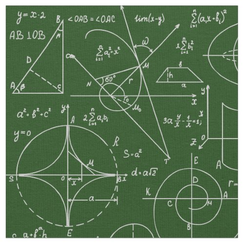 Mathematics arithmetic geometry formulas green fabric