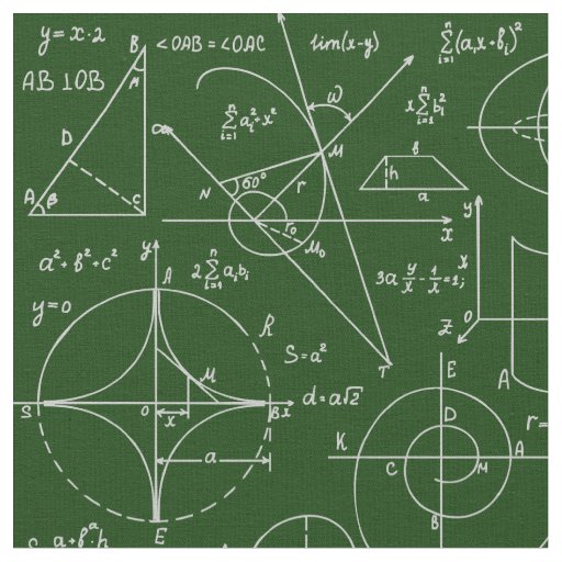 Mathematics arithmetic geometry formulas green fabric