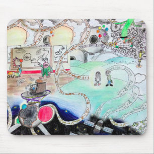 Mathematics cartoon humor - student, teacher, geek mouse pad