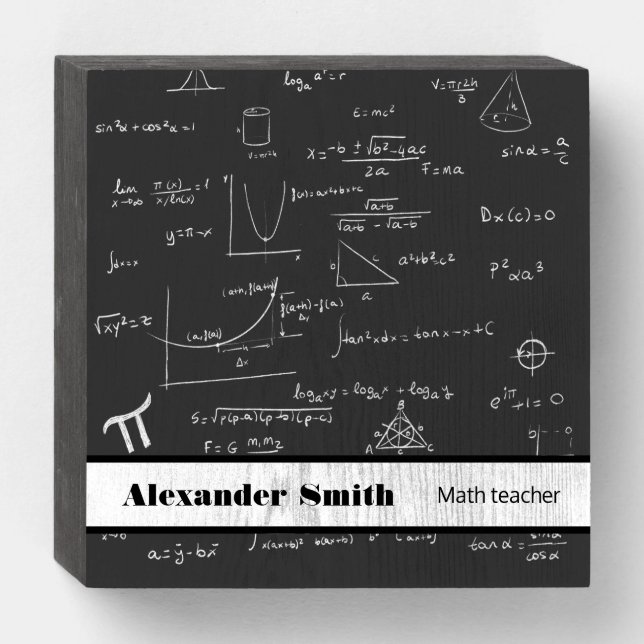 Mathematics equations personalized math teacher wooden box sign (Front Horizontal)