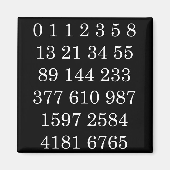 Mathematics Magnet Fibonacci Sequence Numbers (Front)