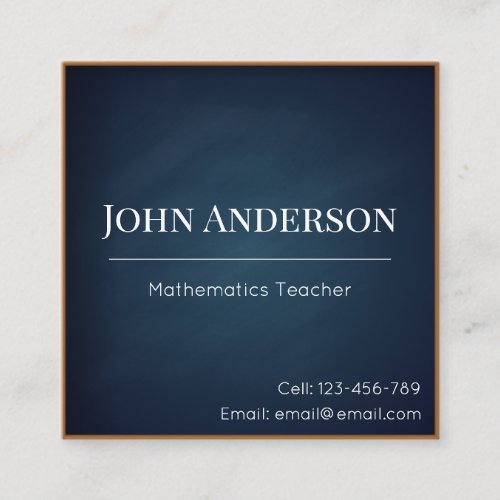Mathematics Teacher Blue Chalkboard Elegant Tutor Square Business Card
