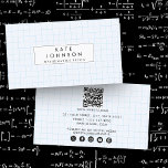 Mathematics Teacher Tutor Graph Teacher QR Code Business Card<br><div class="desc">A grid mathematics graph business card. An ideal design for math teachers, mathematic enthusiasts, scientists and mathematics tutors. A simple and professional way to introduce your business. Social media icons included in the design of this business card for you to use. Personalize your details to create your own unique business...</div>