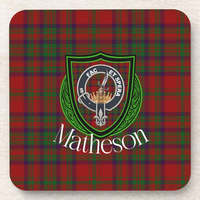 Matheson Scottish Clan Tartan & Crest Beverage Coaster (Front)
