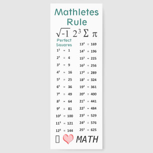 Mathletes Rule I Love Math Perfect Squares Chart Bookmarks