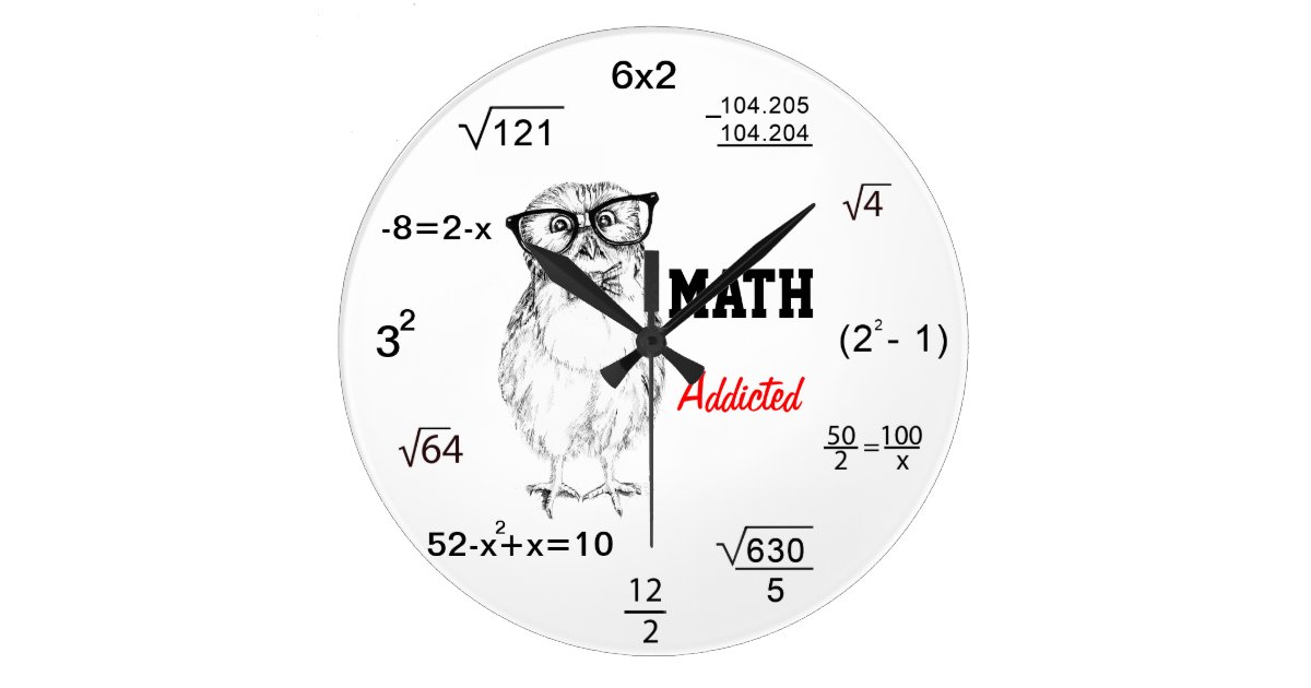 Math Wall Clocks Zazzle Maths Addicted Nerdy Owl Large Clock