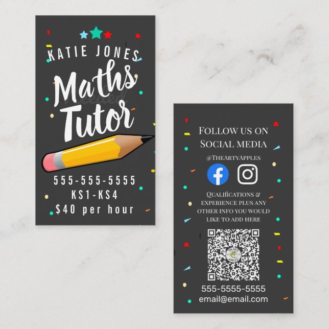 maths English tutor home learning exams Business Card (Front/Back)