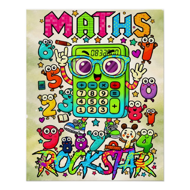 Maths Rockstar Cute Calculator Design Poster (Front)