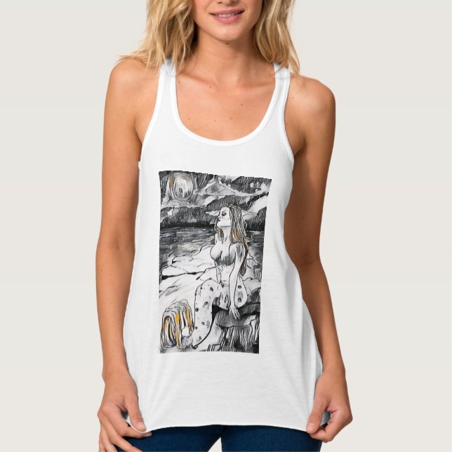 Matia mermaid black and white tank top (Front)