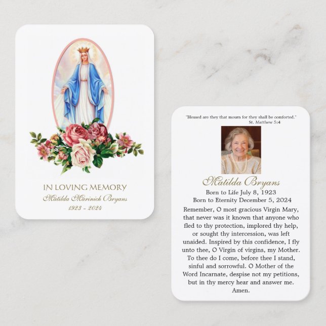 MATILDA FUNERAL PRAYER CARDS (Front/Back)
