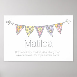 Matilda girls name and meaning bunting poster