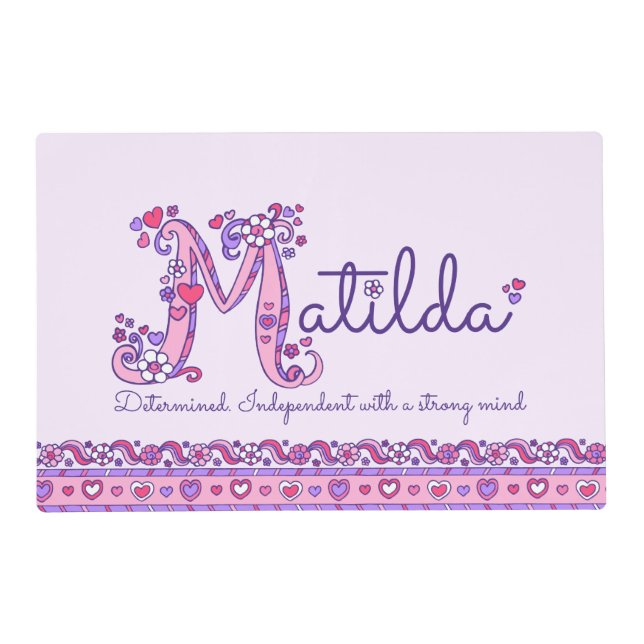 Matilda letter M name meaning doodle art placemat (Front)