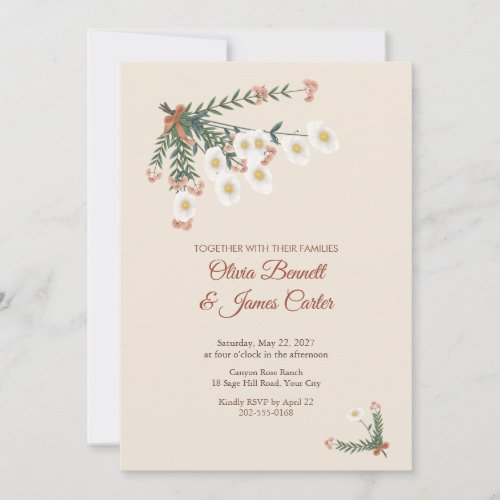 Matilija Poppy Corner Bouquet Wedding Invitation