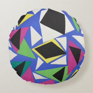 Matisse Abstract Geometric Blue Cut Out Art Round Pillow
