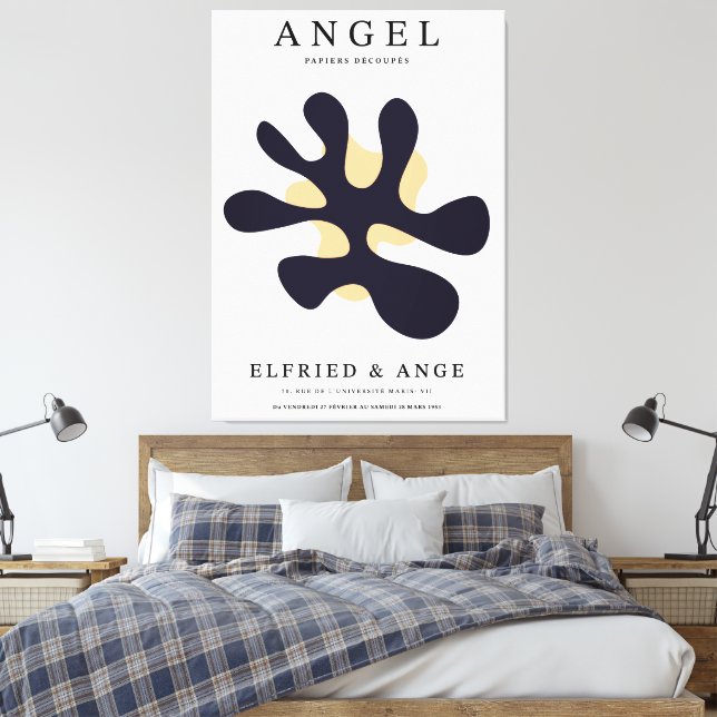 Matisse Abstract Organic Shape Art Print Navy (Insitu(Bedroom))