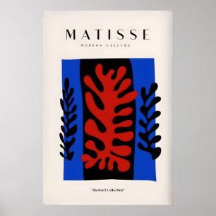 Matisse Art Prints - Red Coral Black Leaves Blue