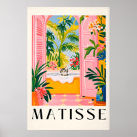 Matisse Cat Print Pink Bathroom Wall Art, Funny