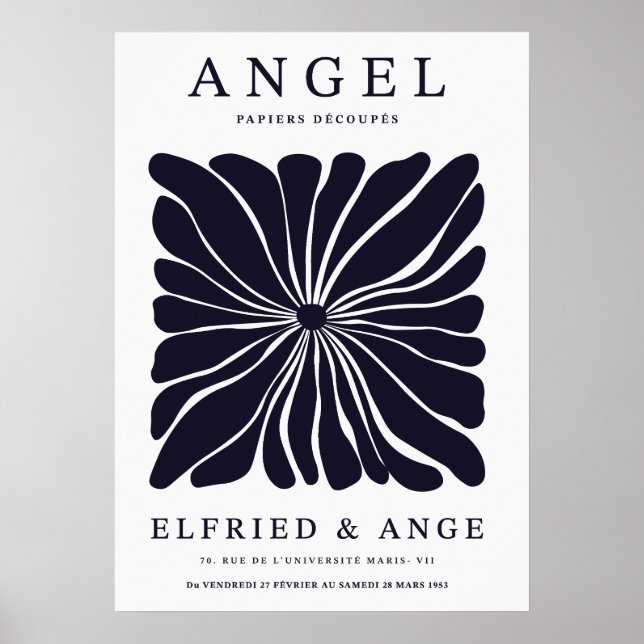 Matisse Floral Abstract Dark Navy Wall Art Print (Front)