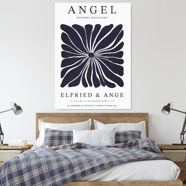 Matisse Floral Abstract Dark Navy Wall Art Print (Insitu(Bedroom))