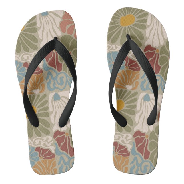 Matisse Groovy floral  Art Nouveau 1970s Boho  Flip Flops (Footbed)