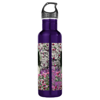 Matisse in Flowers - White & Black Papillon Dog Stainless Steel Water Bottle