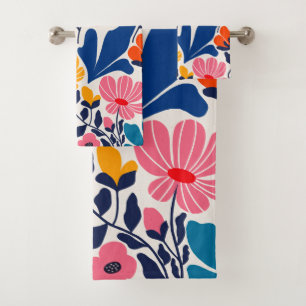 Matisse Inspired Abstract Contemporary Floral Bath Towel Set