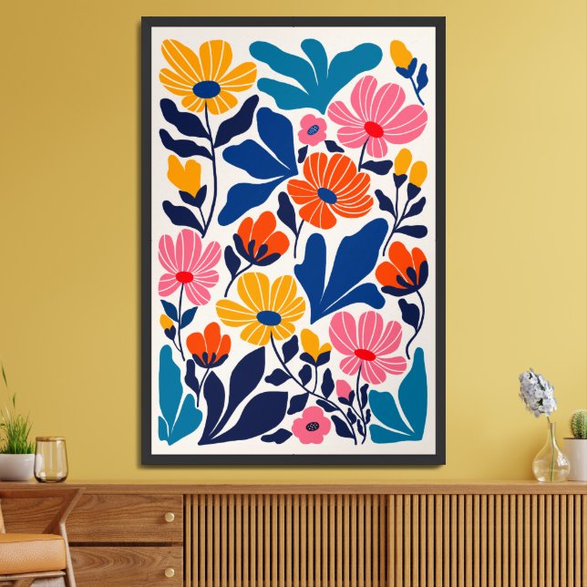 Matisse Inspired Abstract Contemporary Floral Framed Art (Living Room)