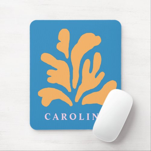 Matisse Inspired Abstract Shape Blue Personalized Mouse Pad