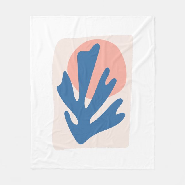 Matisse inspired Blue and Blush Pink Leaf Cutout Fleece Blanket (Front)