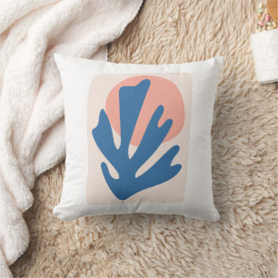Matisse inspired Blue and Blush Pink Leaf Cutout Throw Pillow