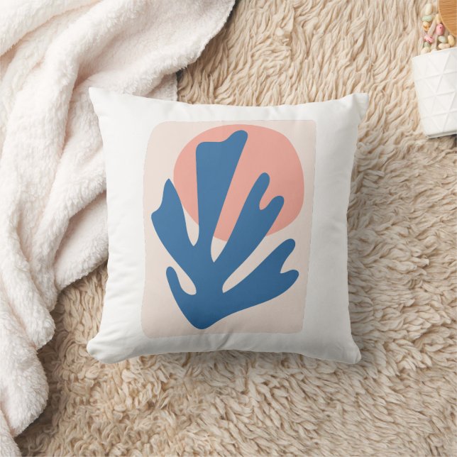 Matisse inspired Blue and Blush Pink Leaf Cutout Throw Pillow (Blanket)