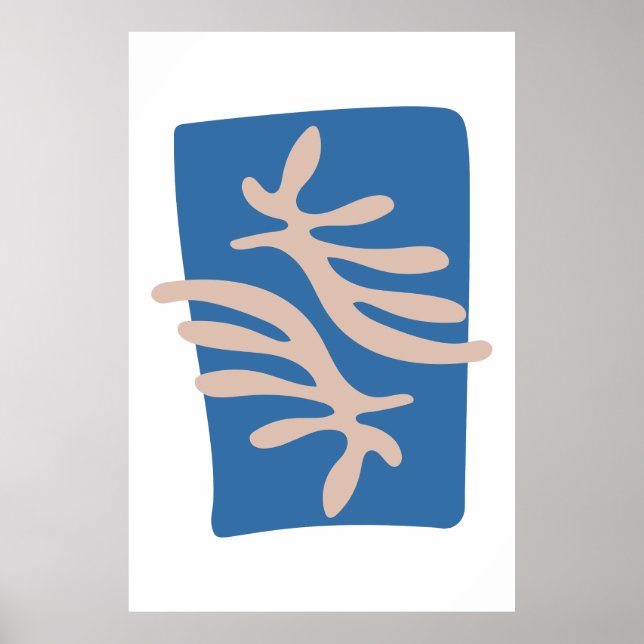 Matisse Inspired Blue Coral Leaves Cutout Poster (Front)