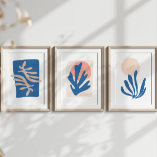 Matisse Inspired Blue Coral Leaves Cutout Wall Art Sets