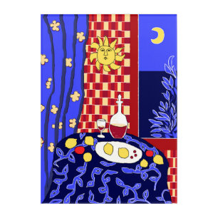 Matisse Inspired Blue Night Still Life Wine Lemons Acrylic Print