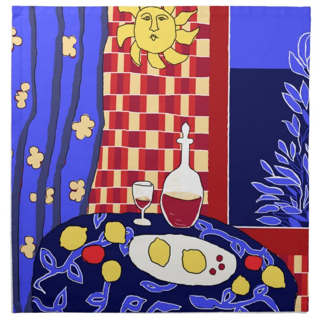 Matisse Inspired Blue Night Still Life Wine Lemons Cloth Napkin (Front)
