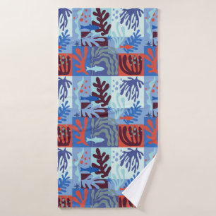 Matisse Inspired Ocean Life Paper Cutouts Blue Bath Towel
