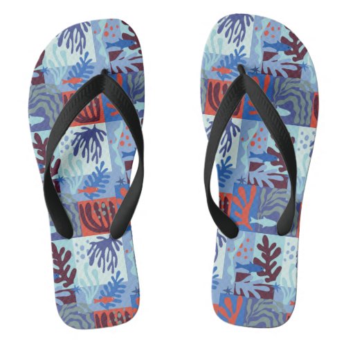 Matisse Inspired Ocean Life Paper Cutouts Blue Flip Flops