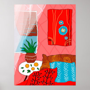 Matisse Inspired Red Room with Oranges and Aloe Poster