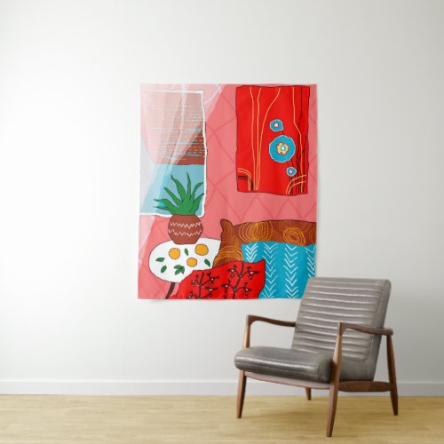 Matisse Inspired Red Room with Oranges and Aloe  Tapestry