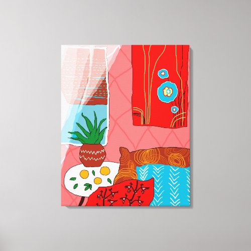 Matisse Inspired Red Room with Pillows Aloe Orange Canvas Print